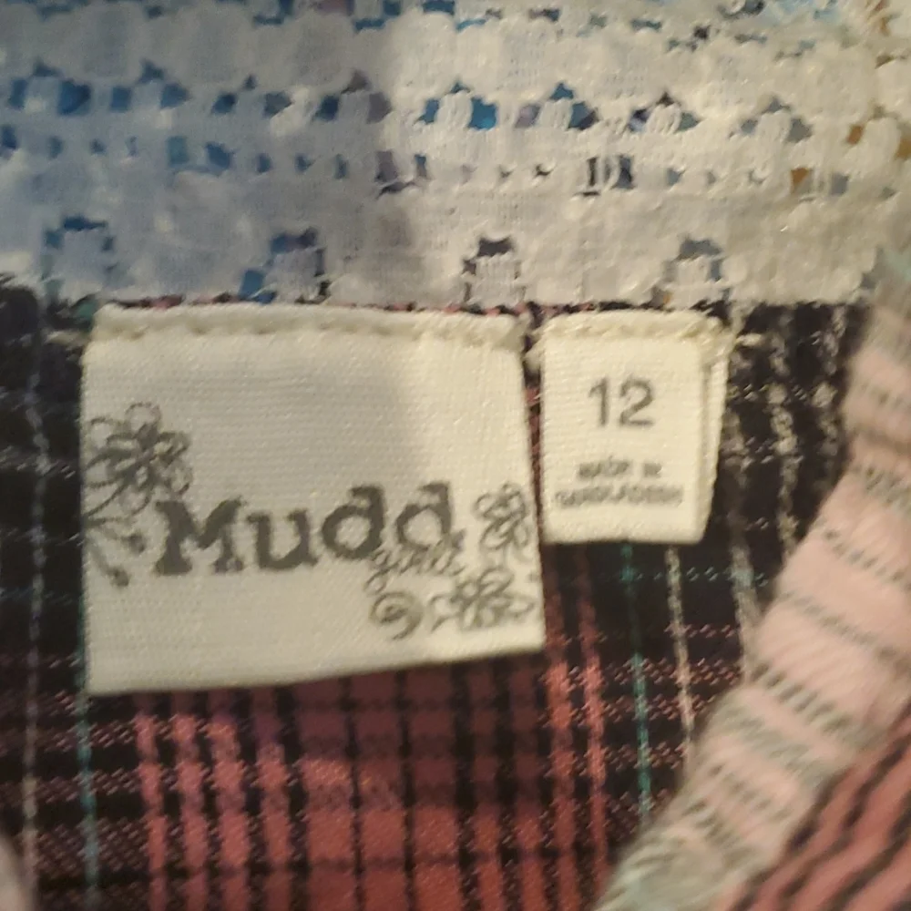 Mudd embroidered pink and white button down shirt, Size 12